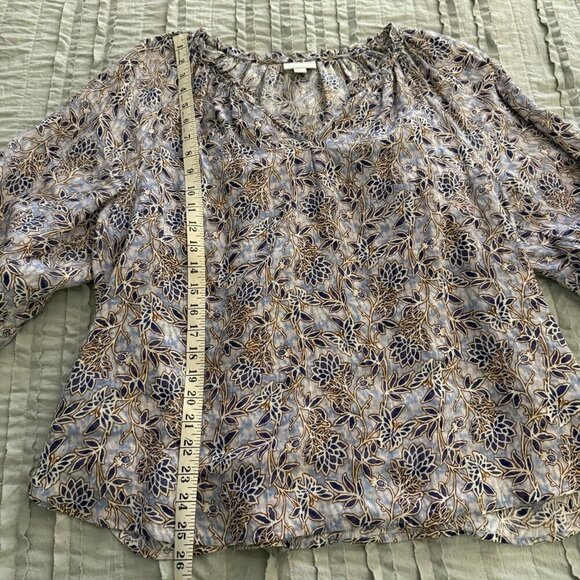 J Jill Linen Tunic Top Womens Medium Purple Floral Peasant Lace look Boho Blouse - Picture 12 of 16